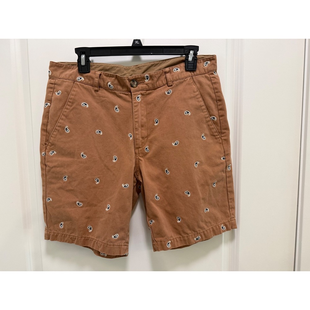 ASOS Men Tan Brown Embroidered Paisley Chino Shorts Size 32 Cotton Casual Summer
